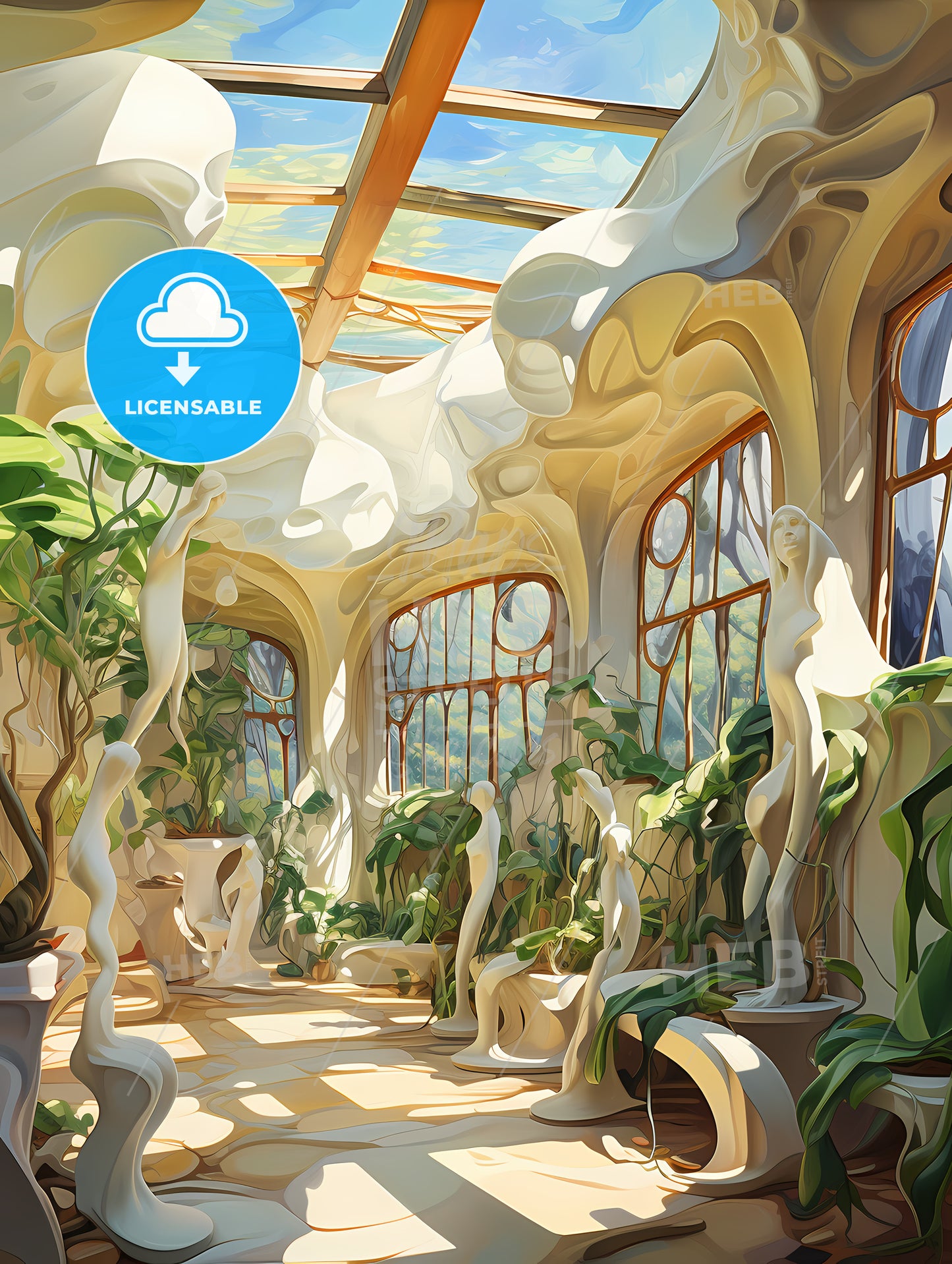 Room With Plants And Statues
