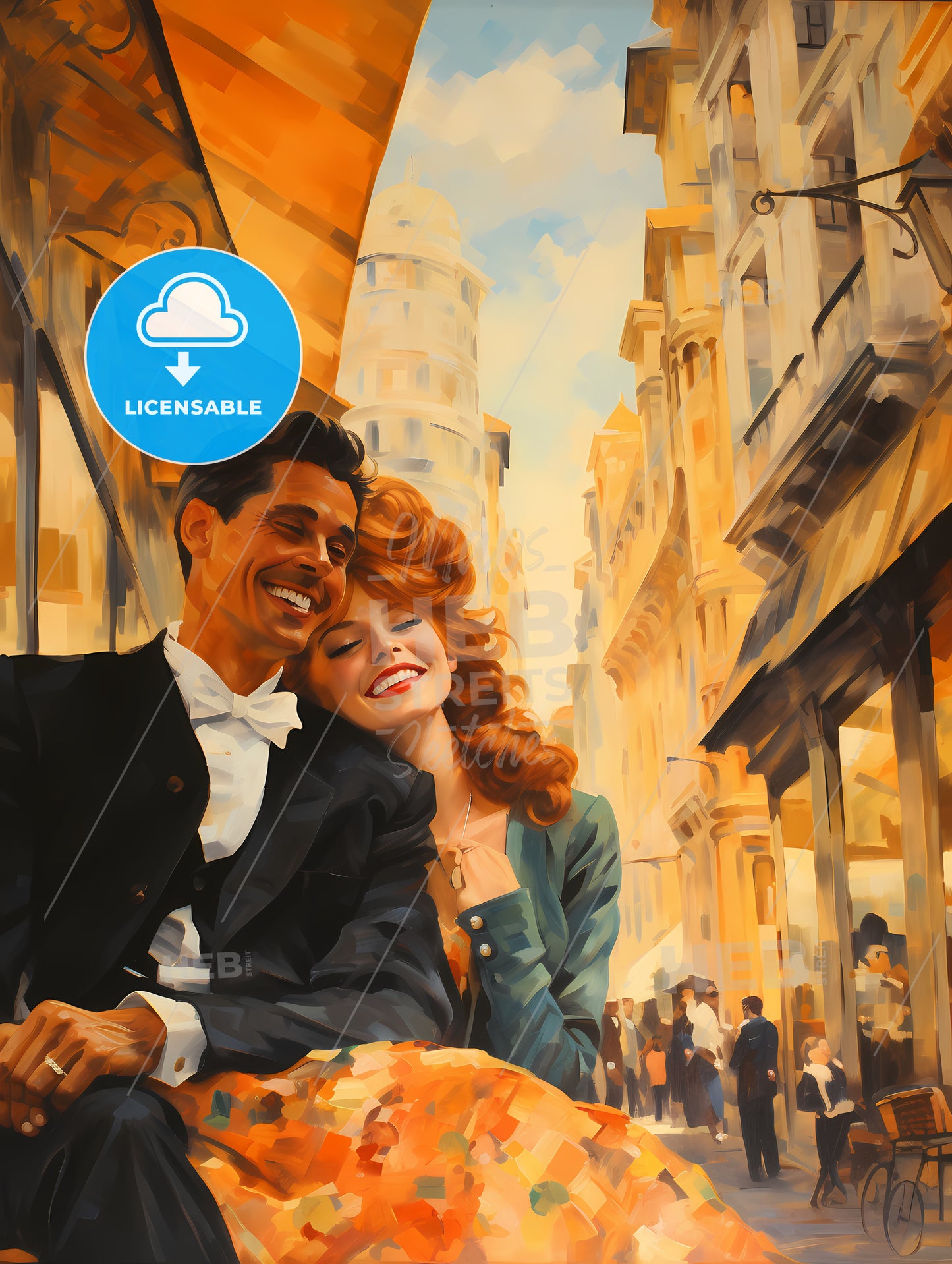 Man And Woman Smiling And Sitting On A Bench In A City