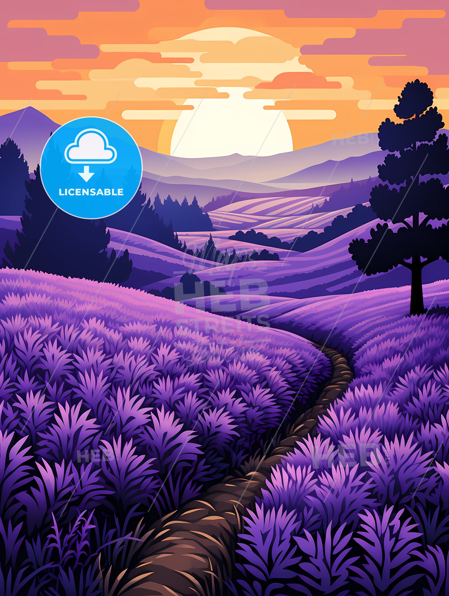 Landscape With A Path In A Field Of Lavender