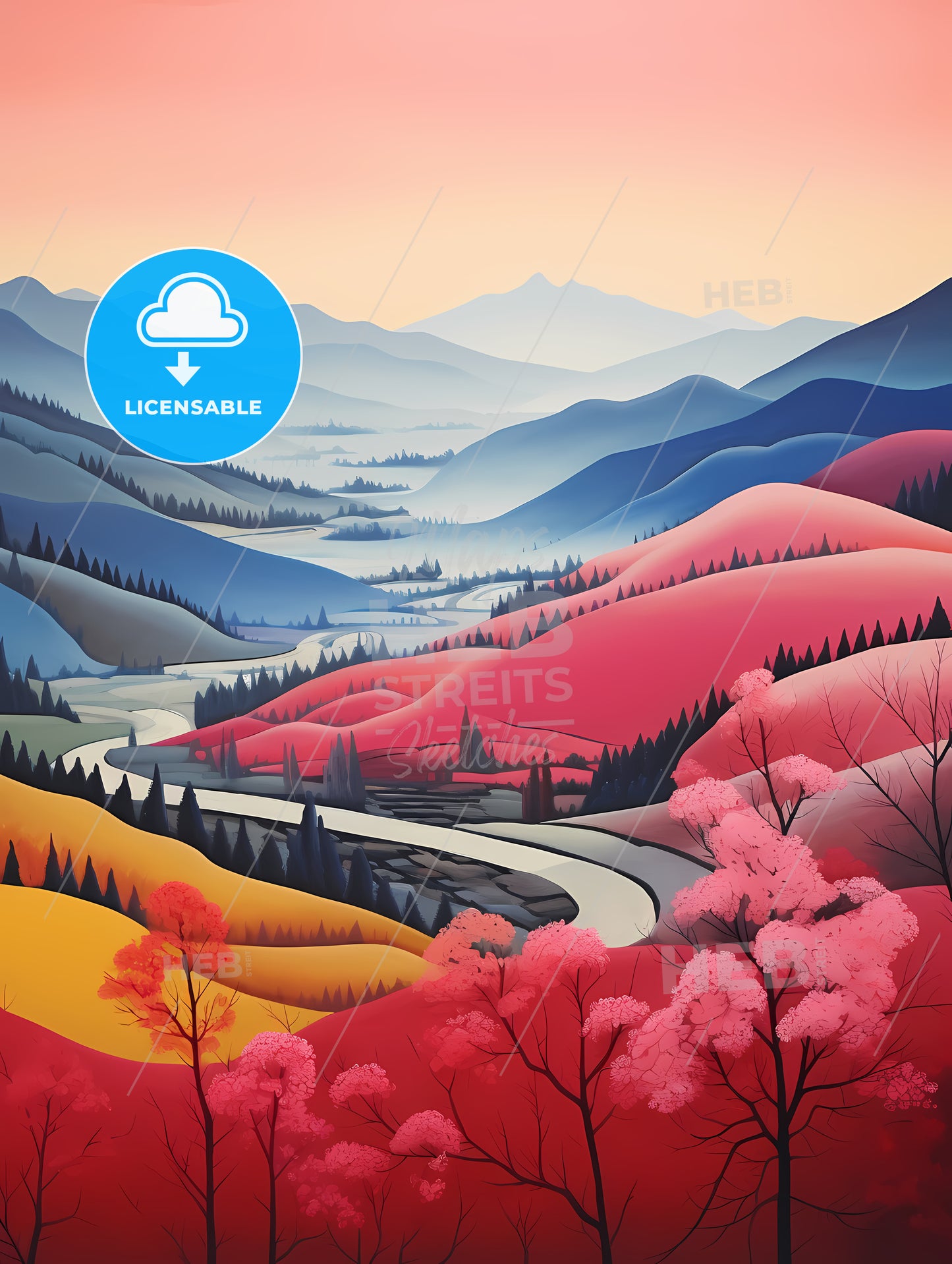 Landscape Of Mountains With Trees And A Road