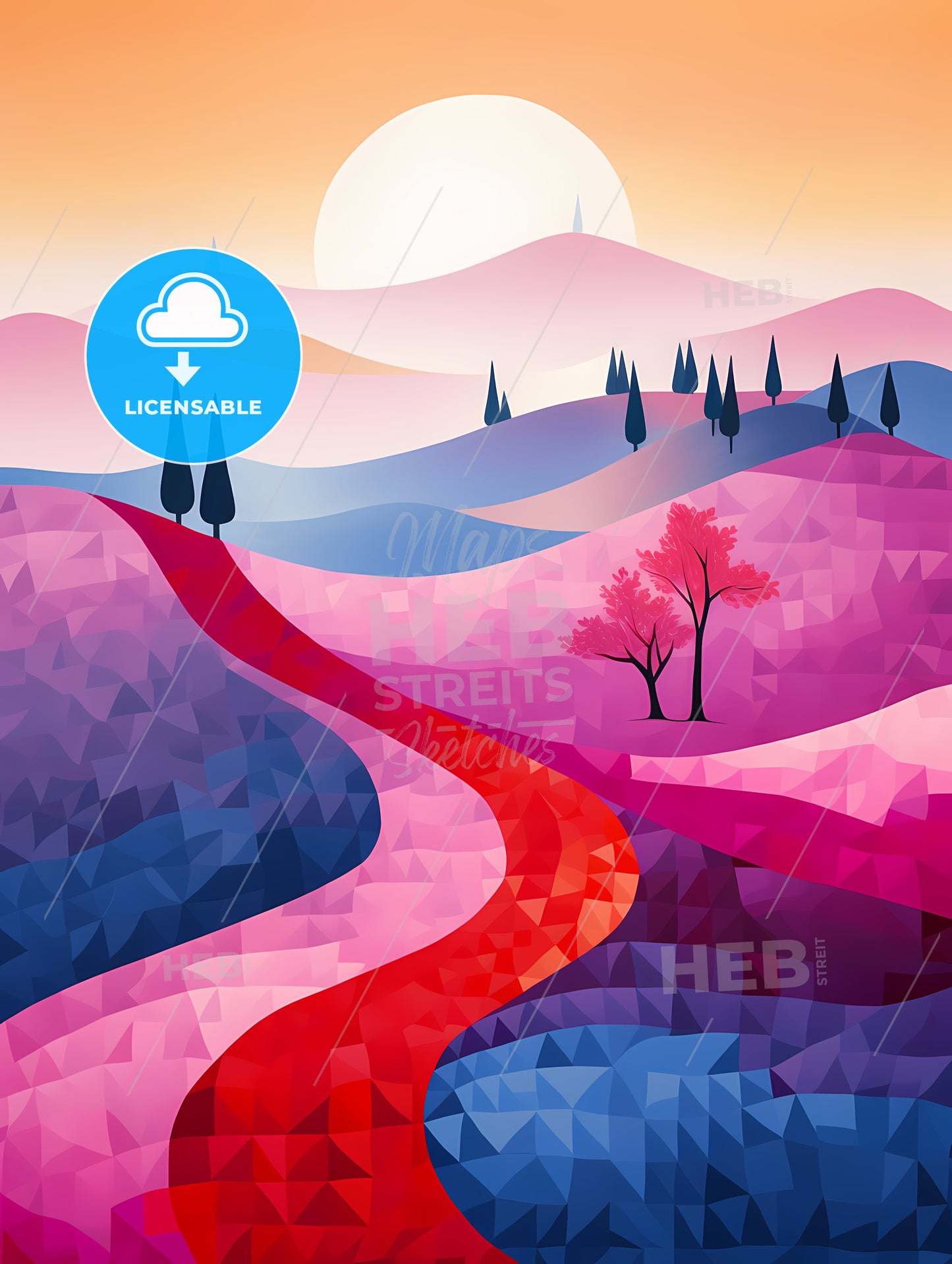 Colorful Landscape With Trees And A Road