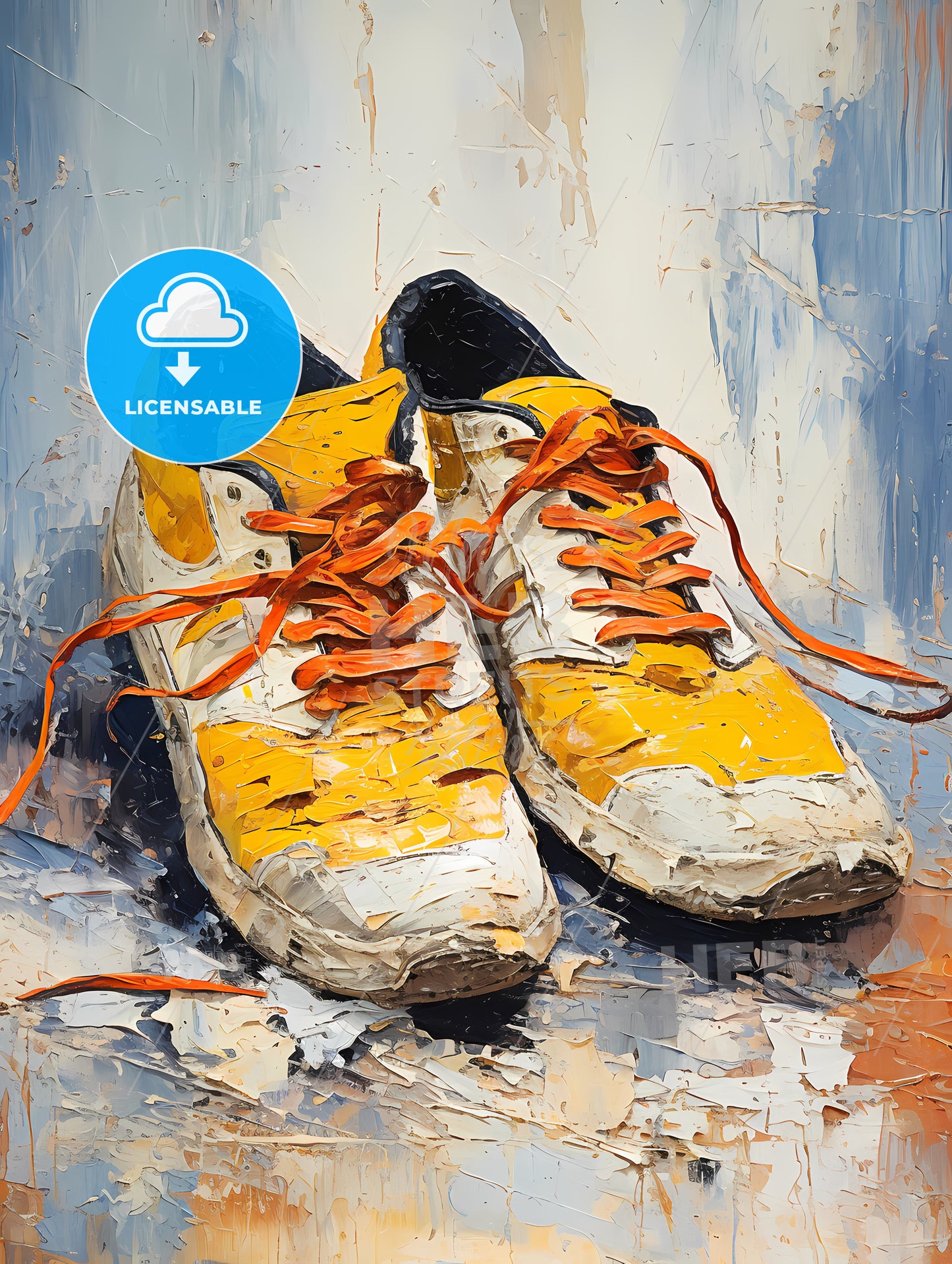 Pair Of Yellow And Black Shoes With Orange Laces