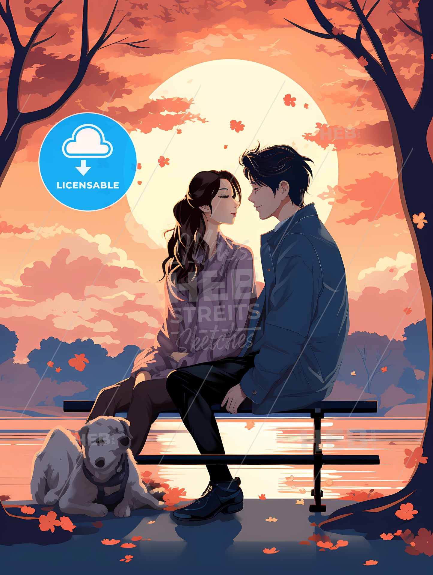 Man And Woman Sitting On A Bench With A Dog