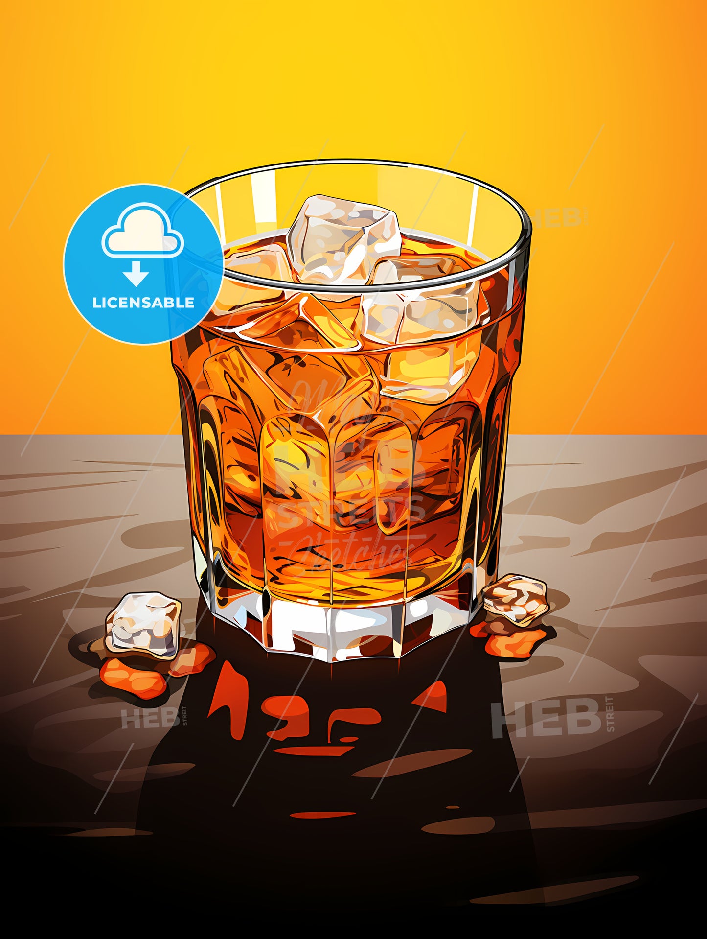 Glass Of Amber Liquid With Ice Cubes