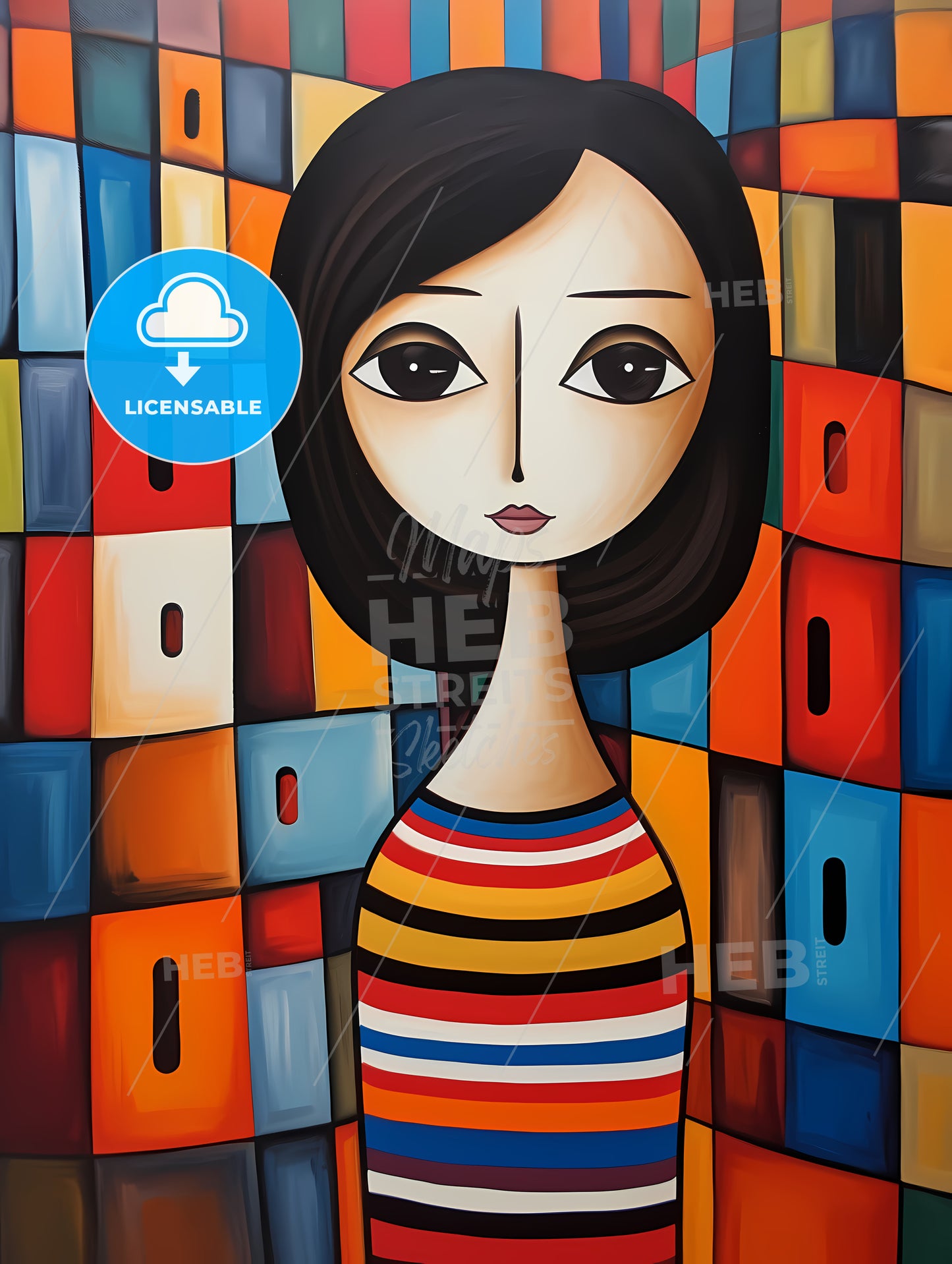 A Painting Of A Woman In A Striped Shirt