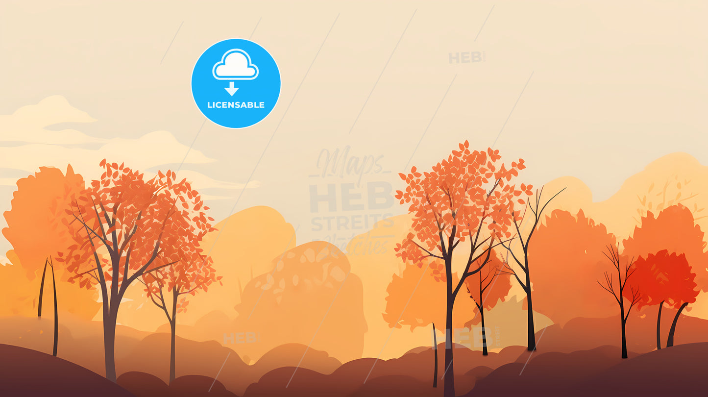 A Group Of Trees With Orange Leaves