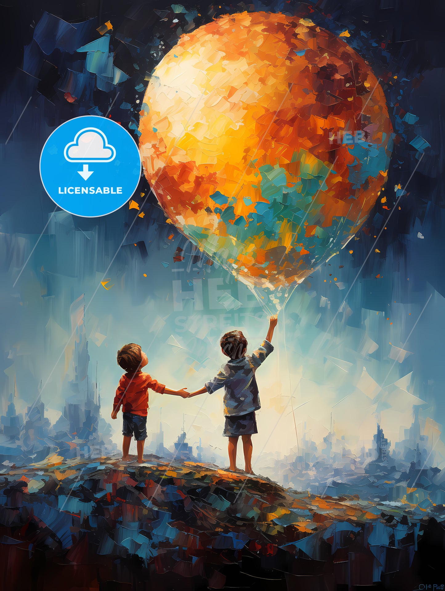 Two Children Holding Hands And Holding A Balloon