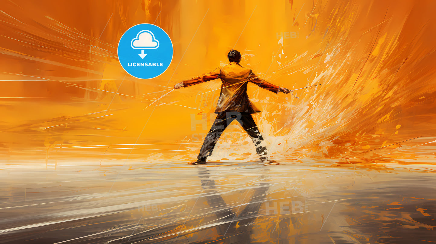 A Man Standing In Water With His Arms Out