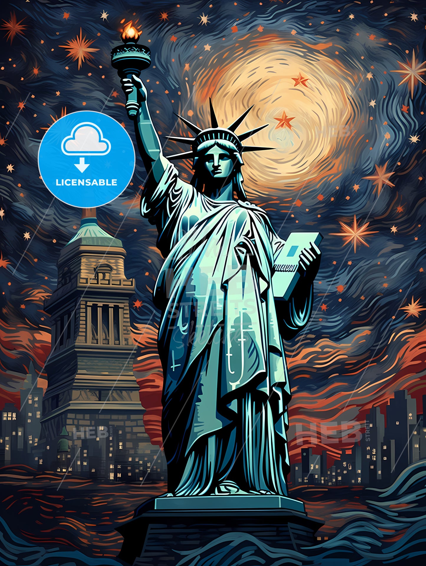 A Statue Of Liberty With A Starry Sky