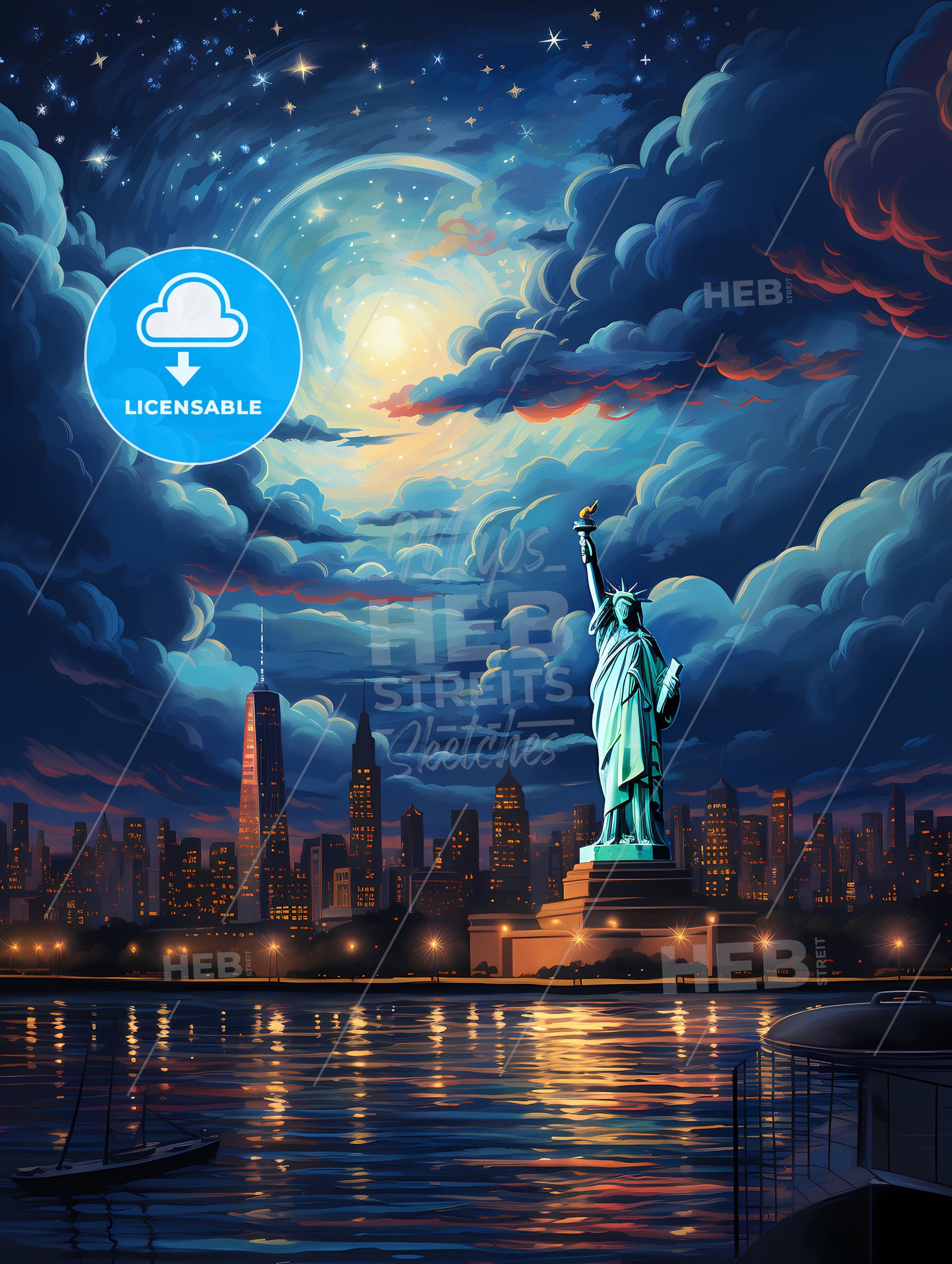 A Statue Of Liberty In Front Of A City