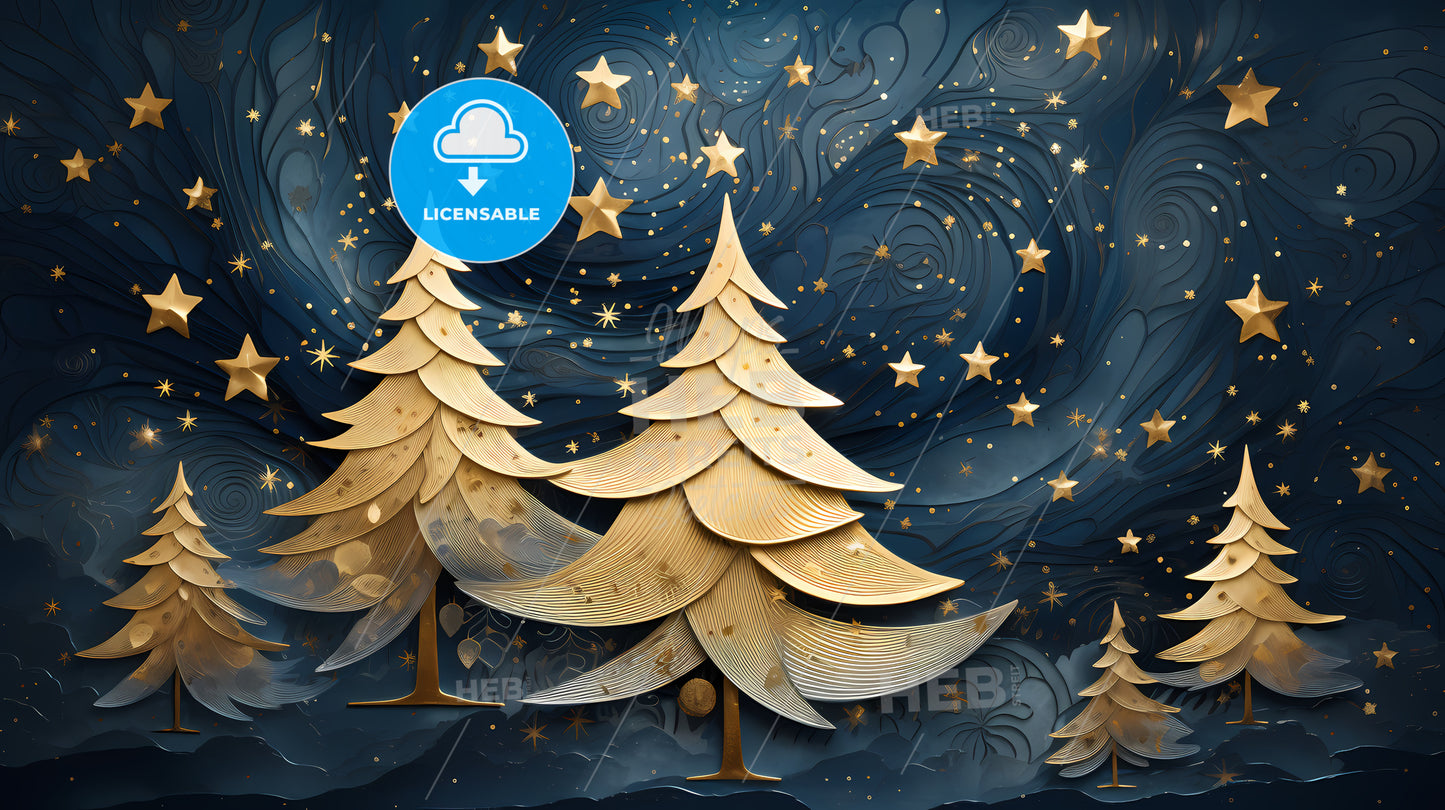 Gold Trees With Stars And Swirls