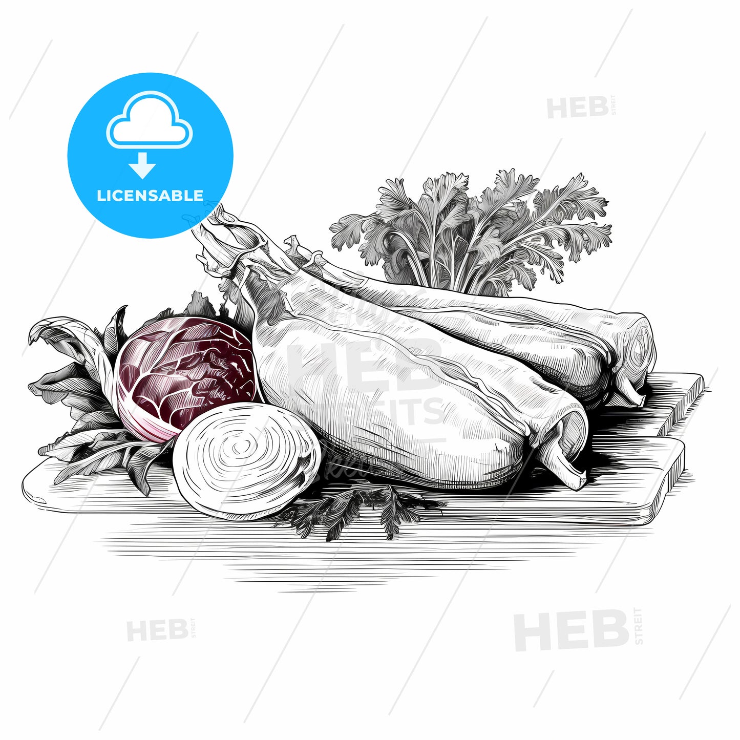 Drawing Of Vegetables On A Cutting Board