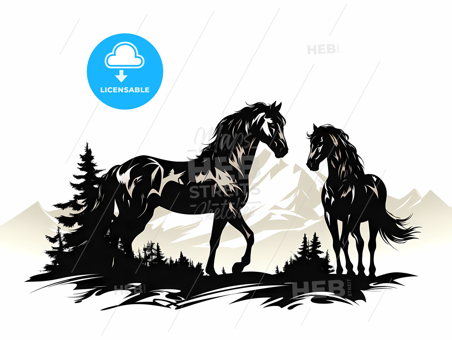 Black And White Image Of Horses