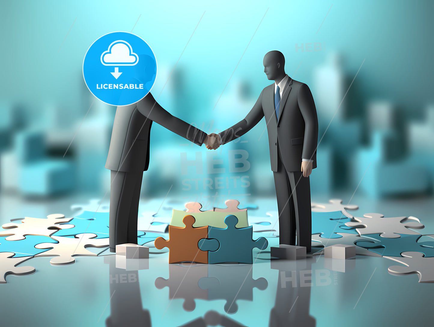 Two Men Shaking Hands With Puzzle Pieces