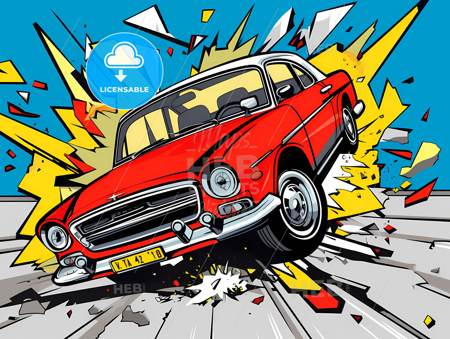 Cartoon Car Driving Through A Road