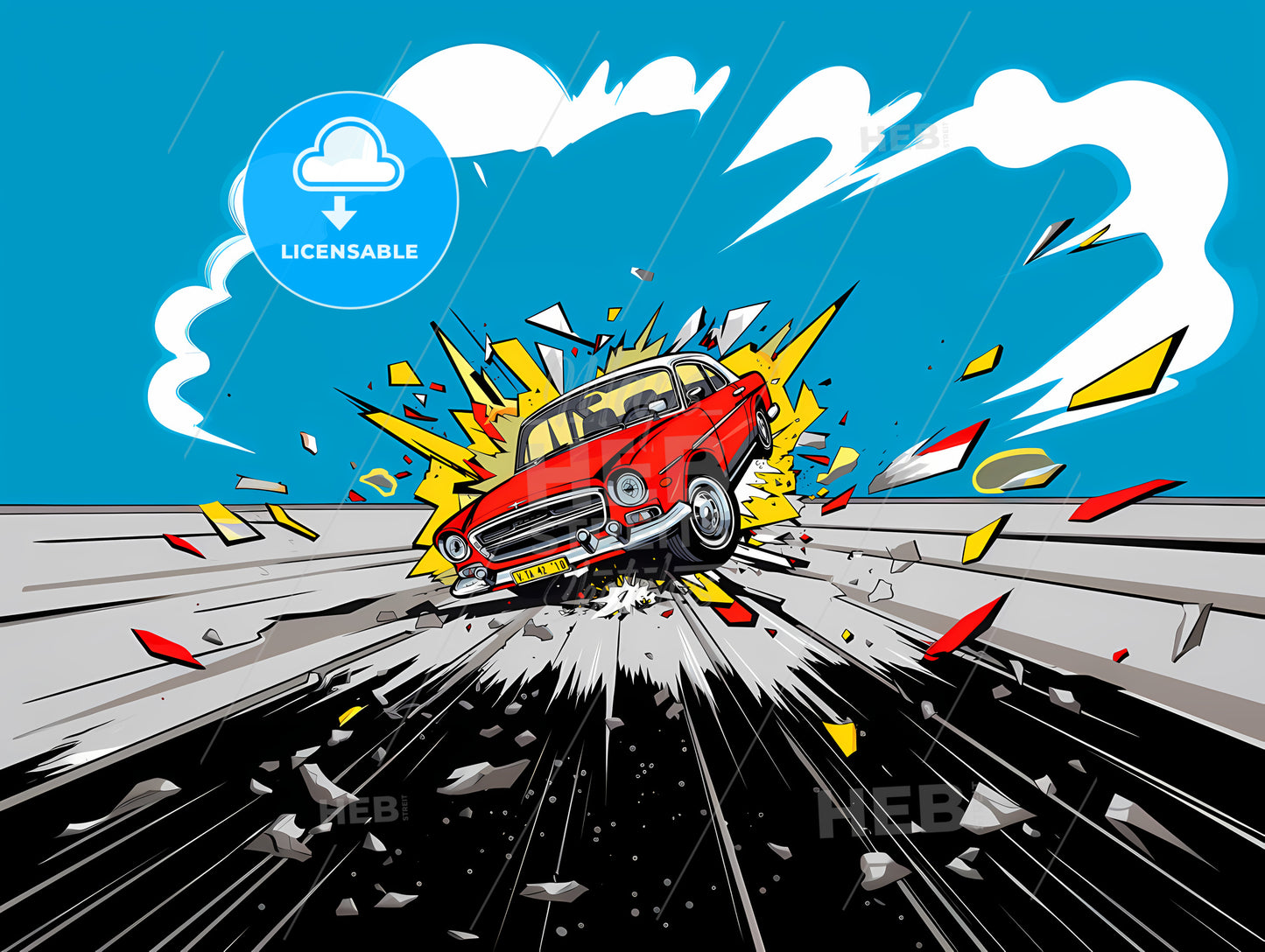 Cartoon Car Driving Through A Road