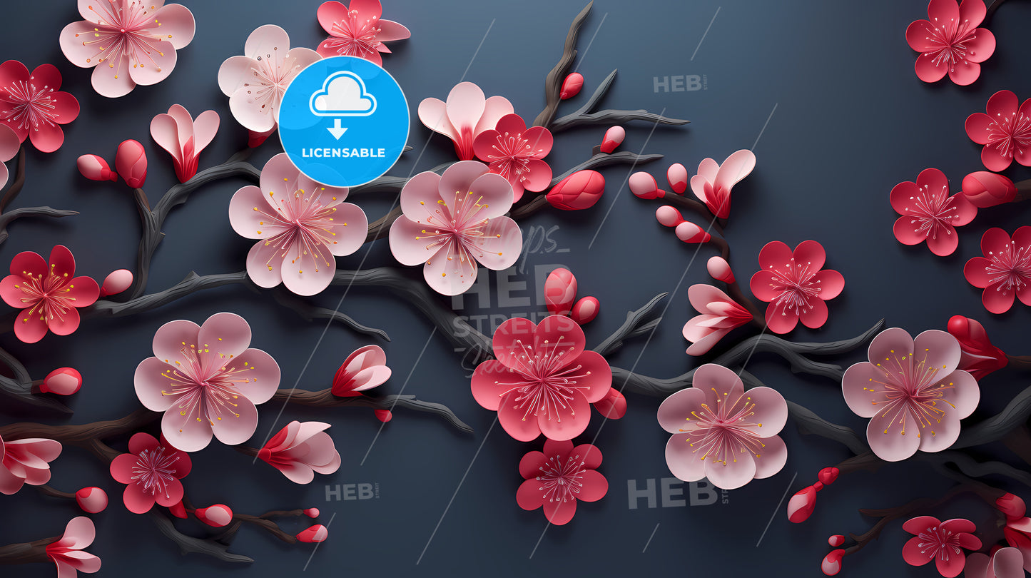 Pink And White Flowers On A Branch