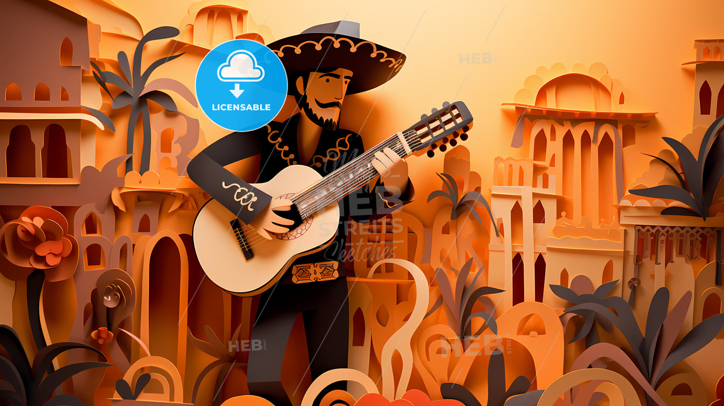 Paper Cut Of A Man Playing A Guitar