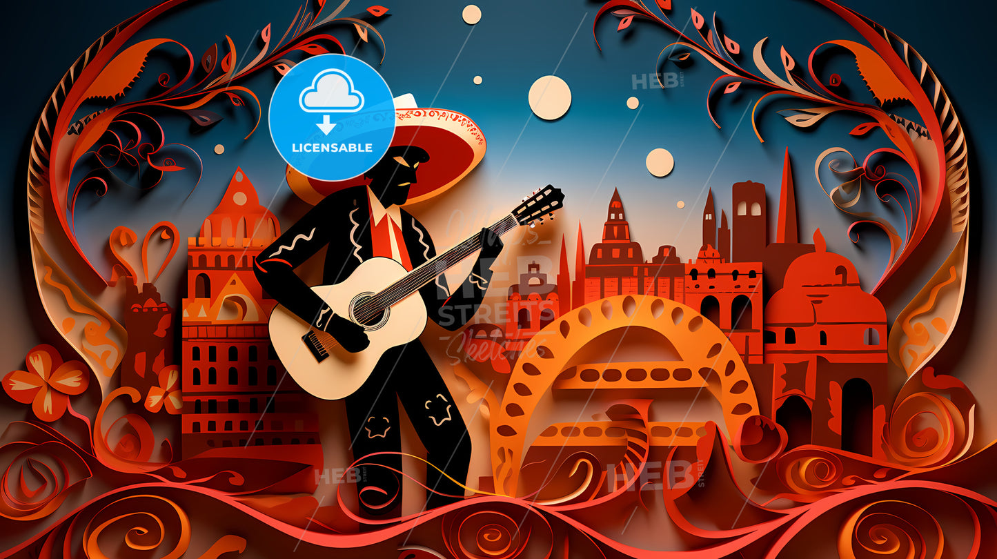 Man Playing A Guitar In A City