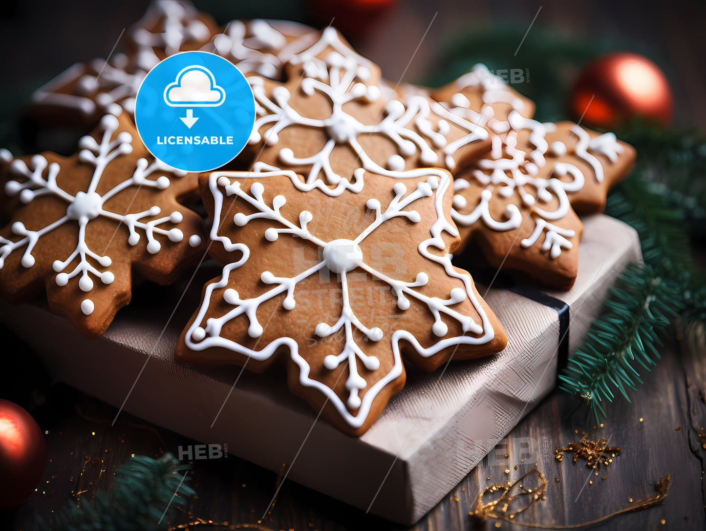 Group Of Gingerbread Cookies On A Box