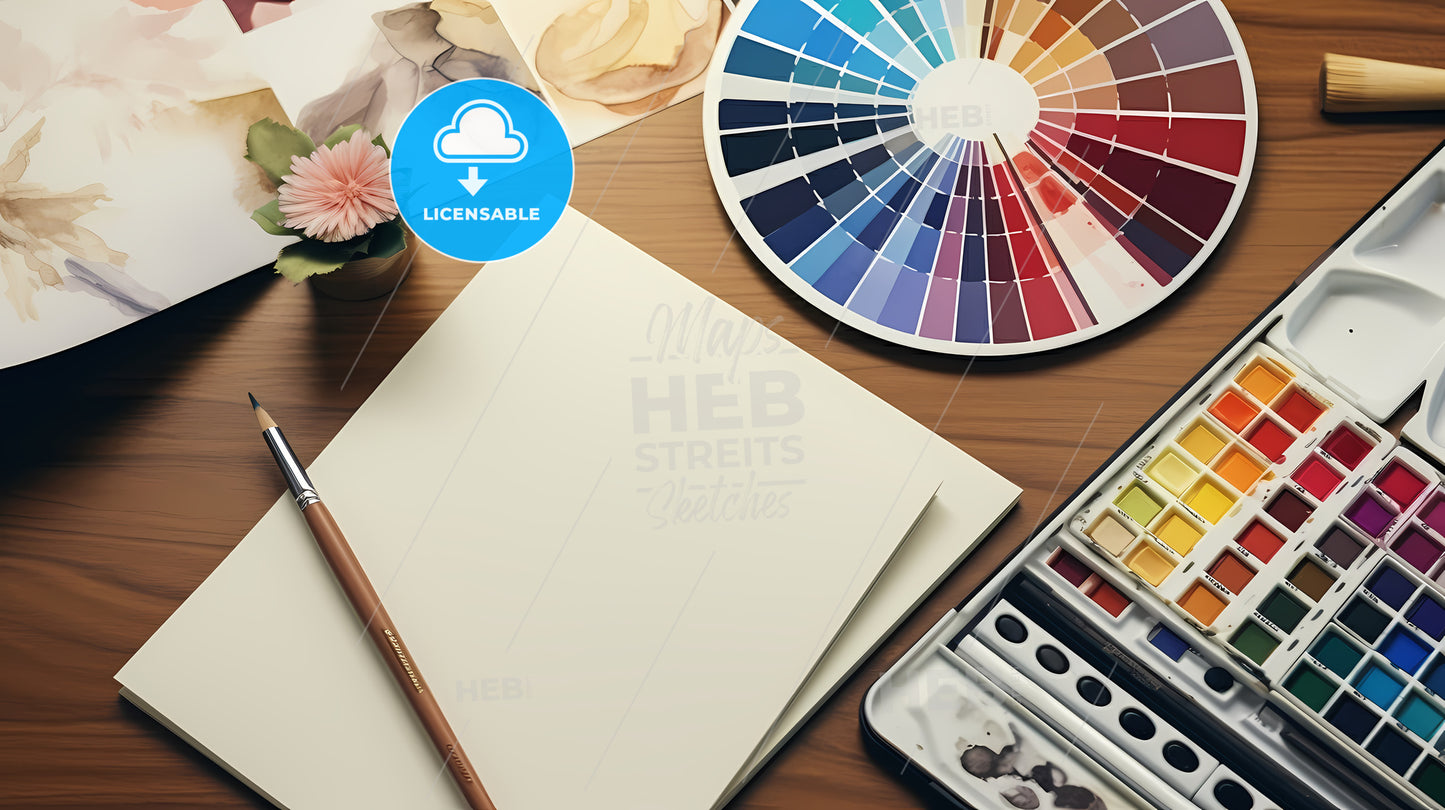 Palette Of Colors And A Book On A Table