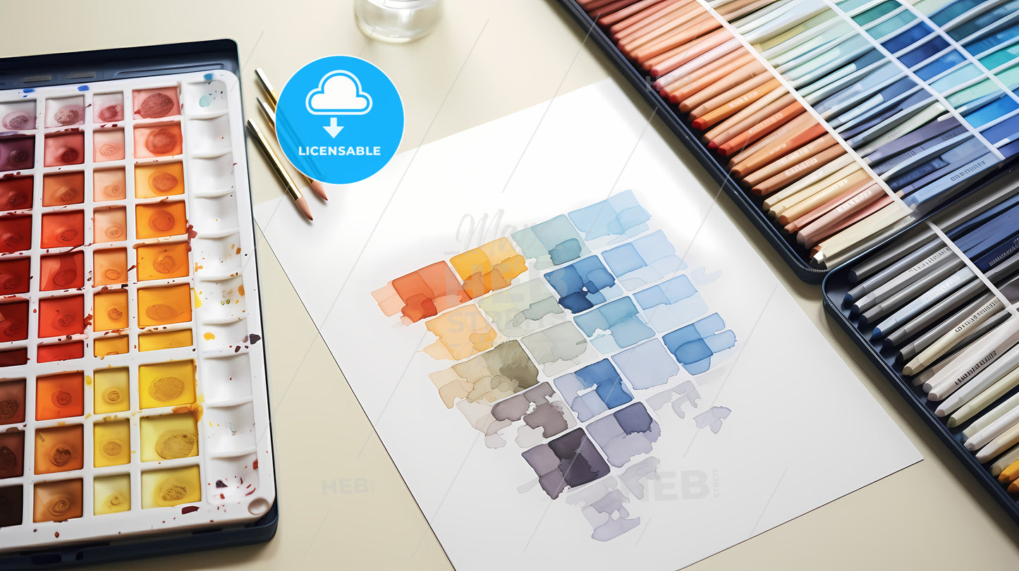 Watercolor Painting On A Table