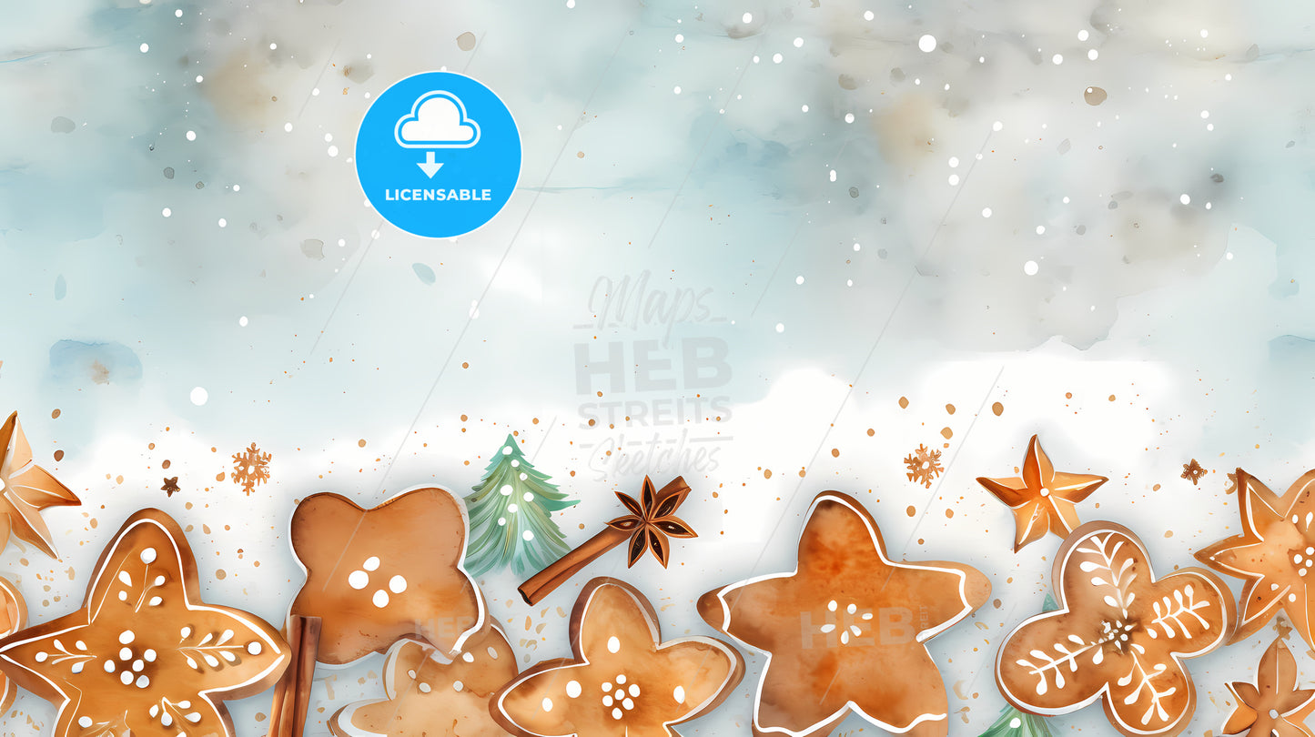 Group Of Gingerbread Cookies And Spices