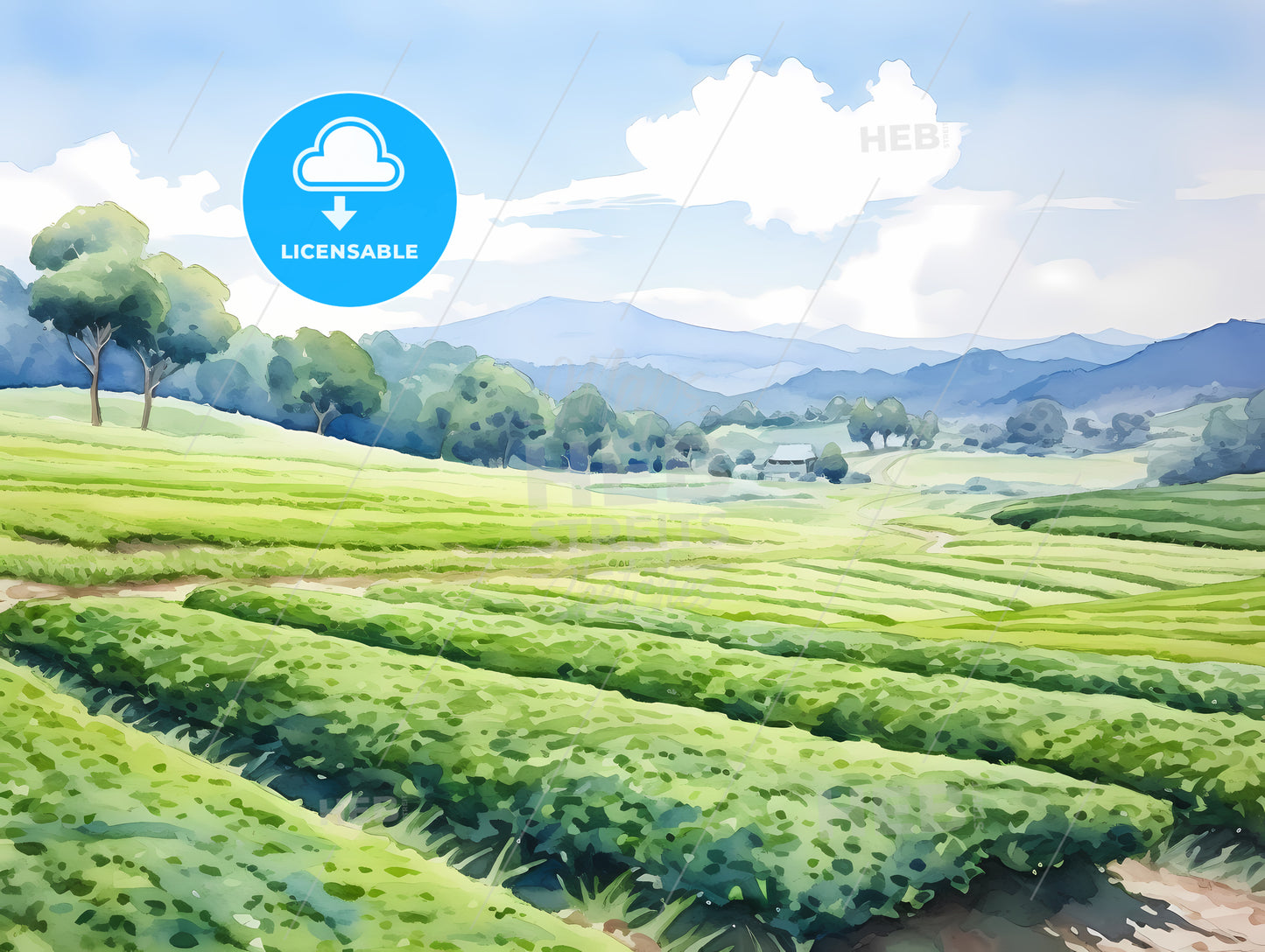 Watercolor Of A Farm