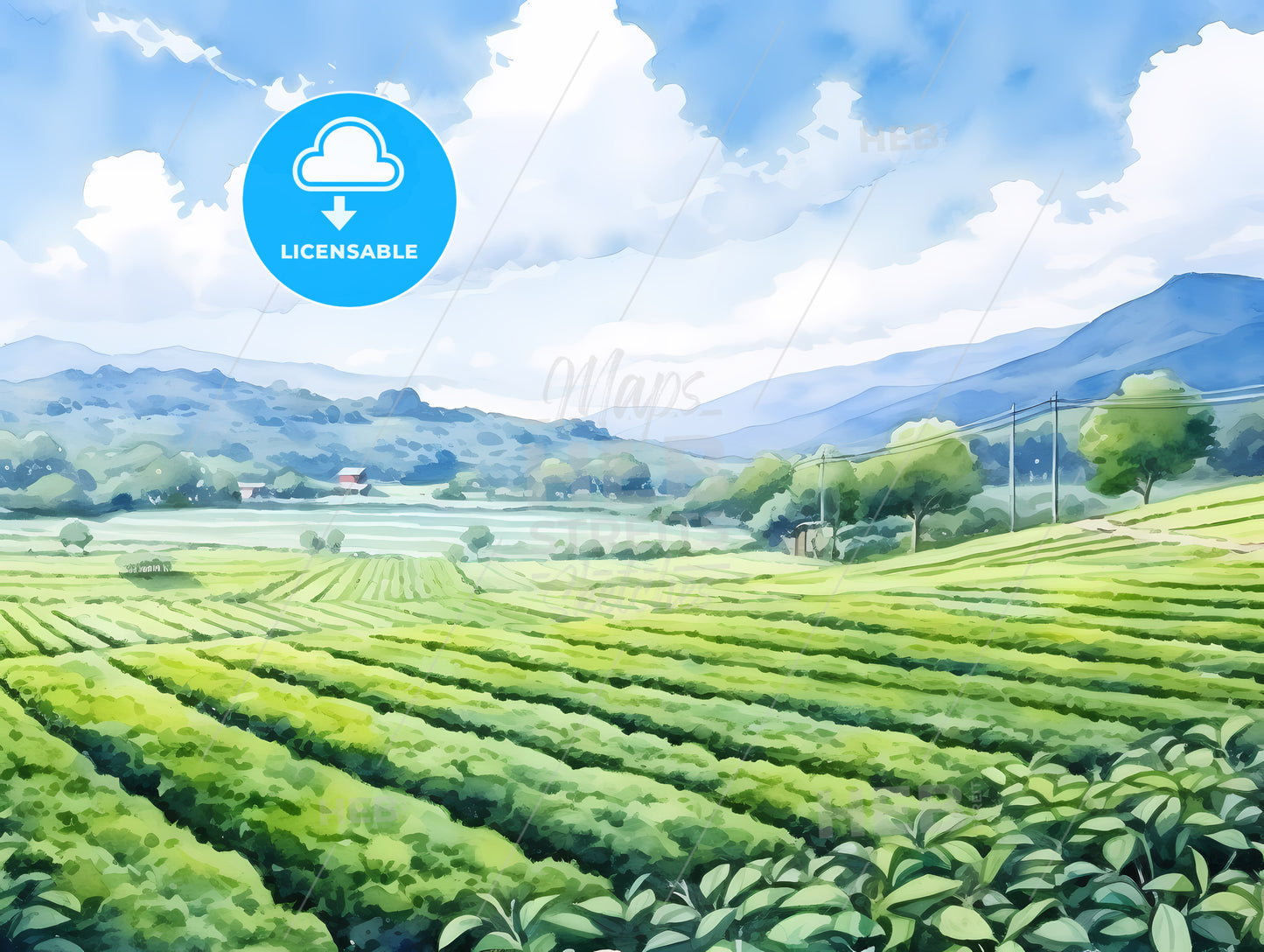 Watercolor Of A Farm