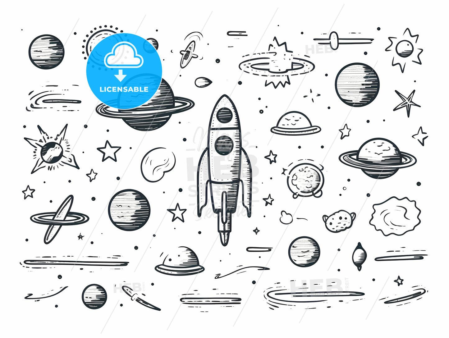 Set Of Planets And A Rocket