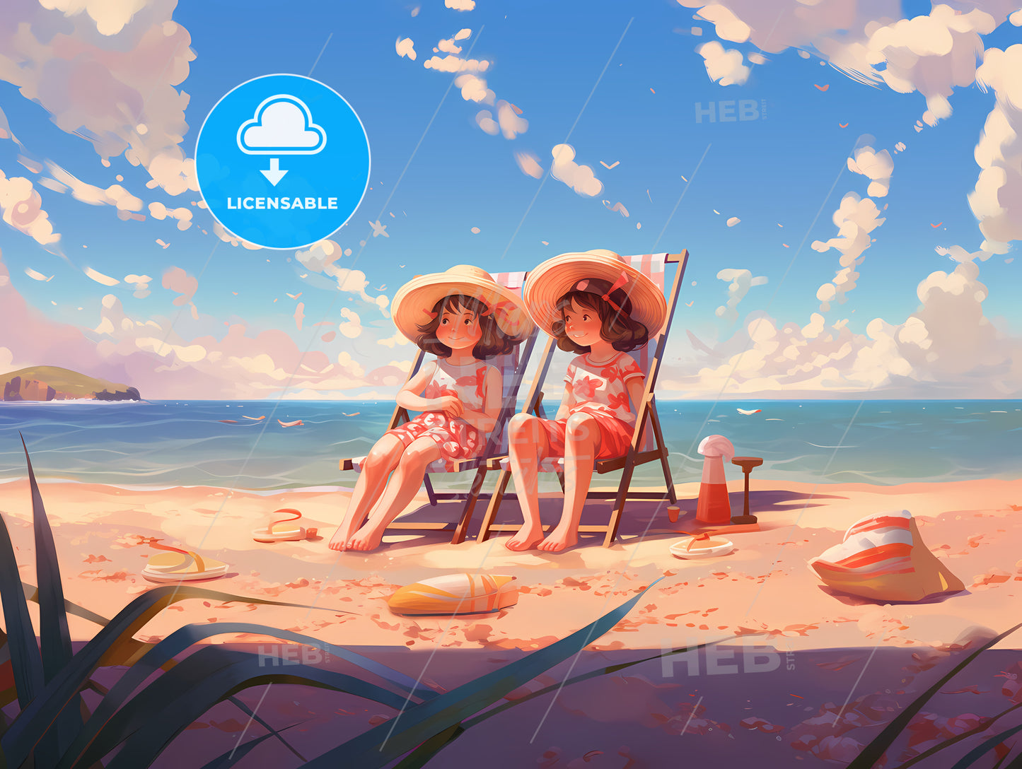 Two Girls Sitting In Chairs On A Beach