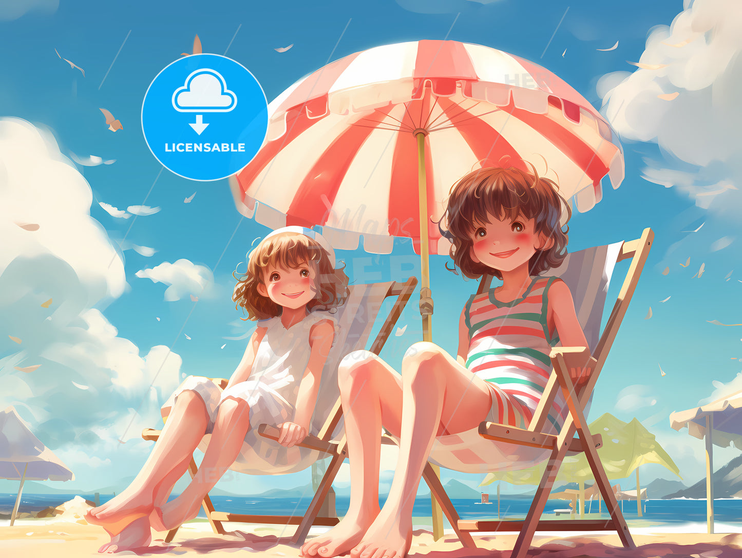 Two Girls Sitting In Chairs On A Beach