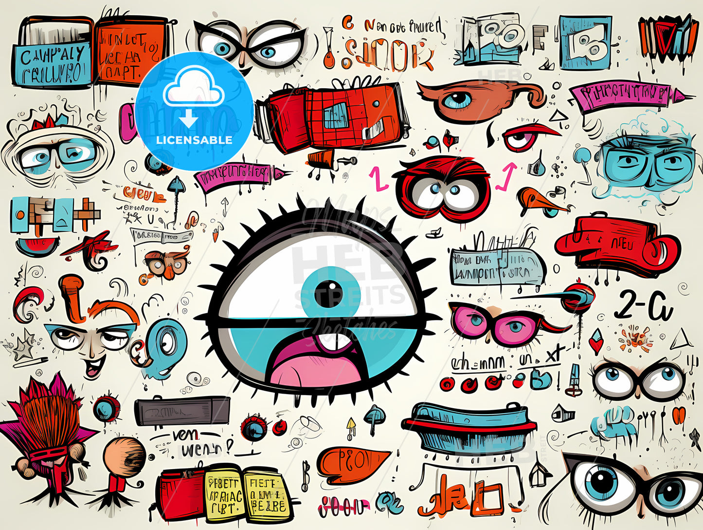 Collage Of Cartoon Eyes And Symbols