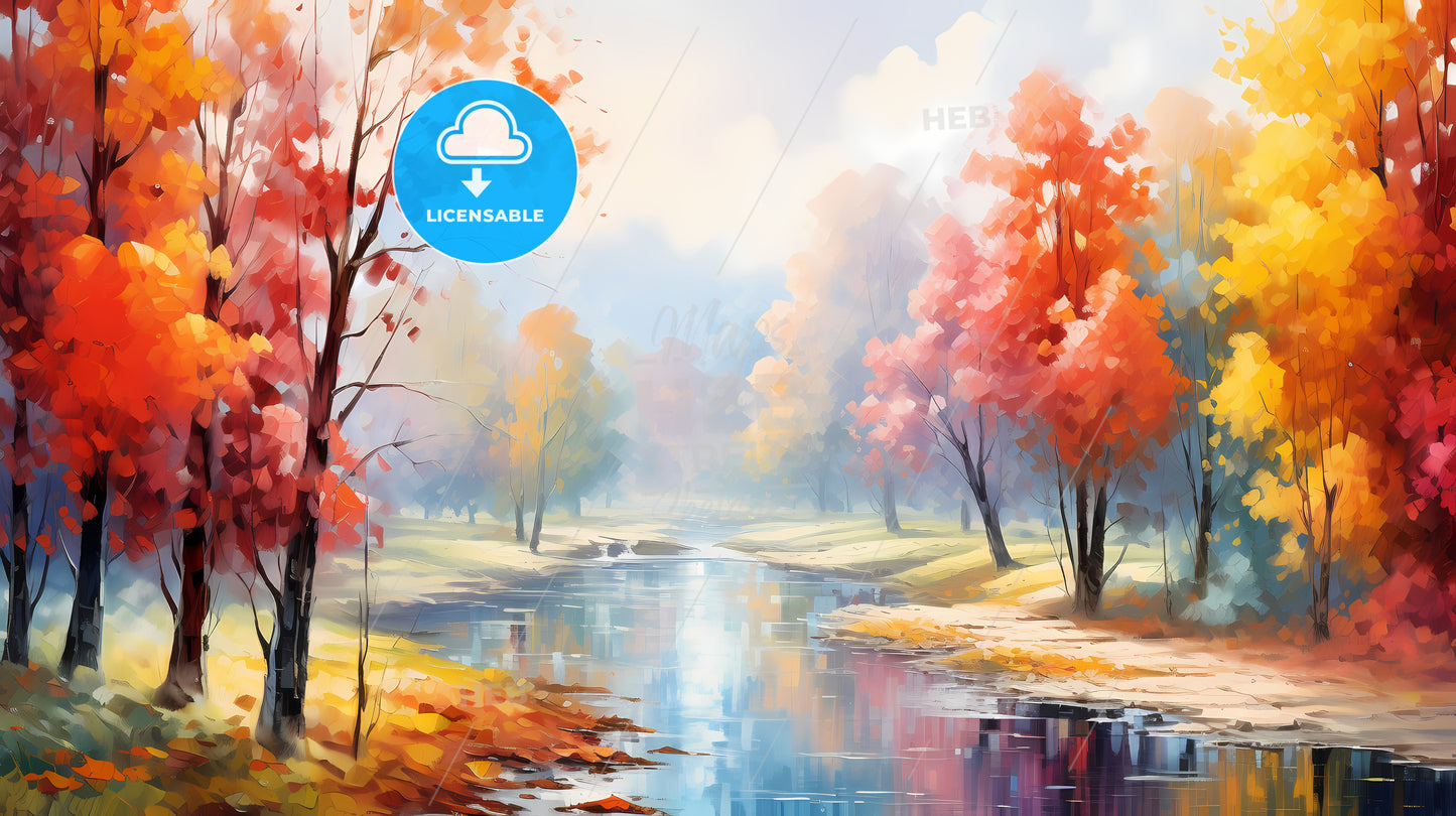 River With Trees And Leaves