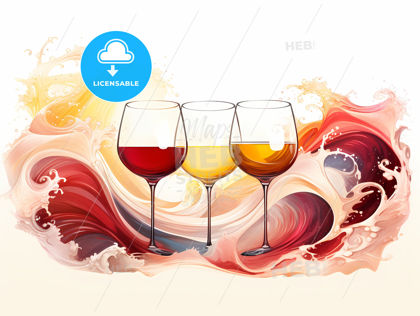 Group Of Wine Glasses With Liquid Splashing Around Them