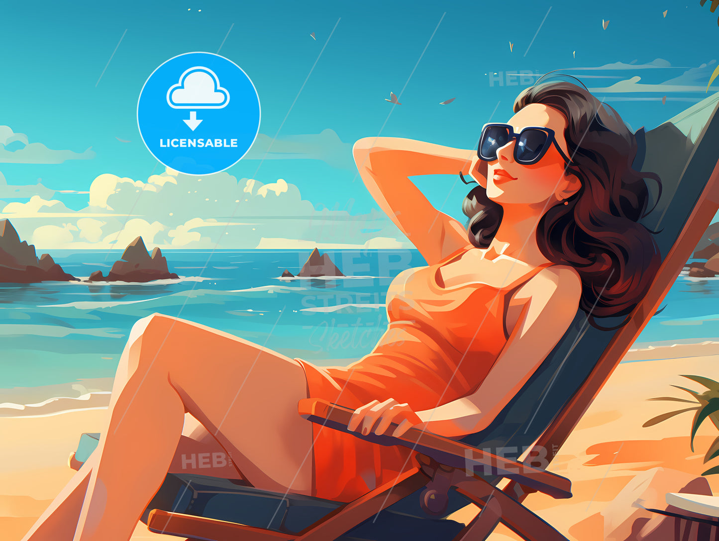 Woman Sitting In A Chair On A Beach