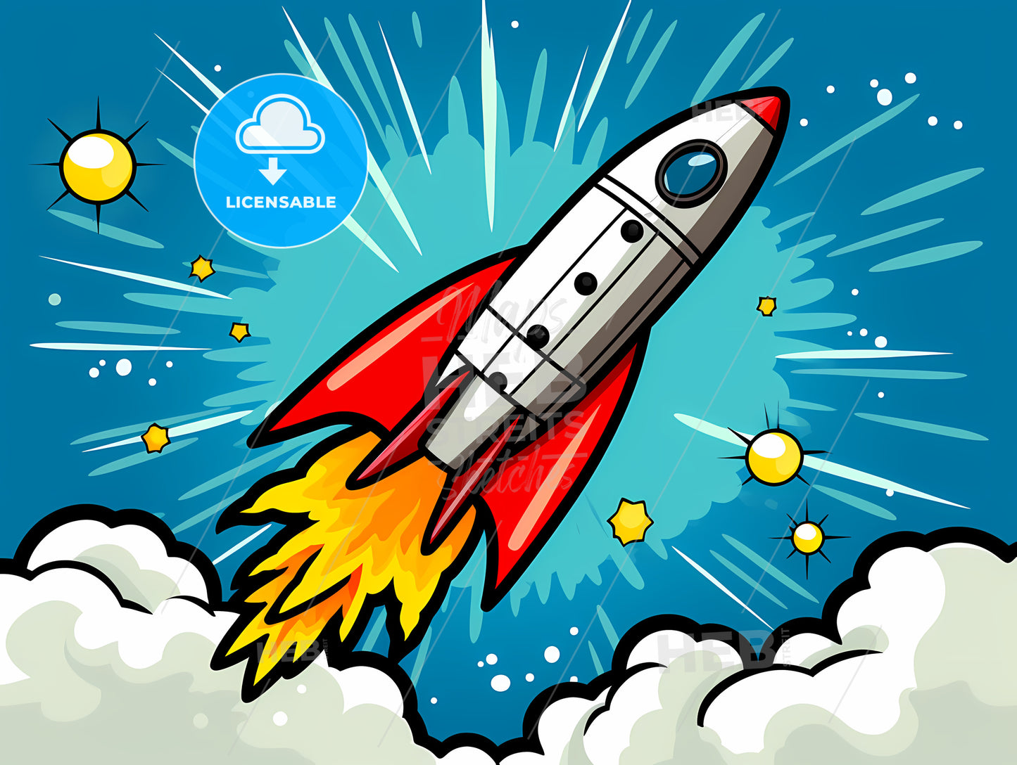 Cartoon Rocket Ship In The Sky