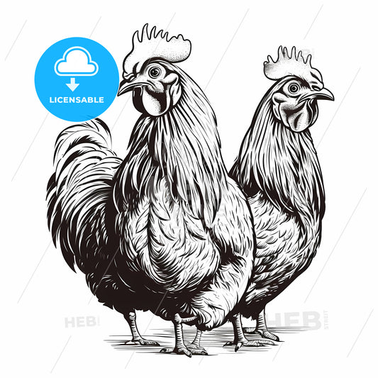 Black And White Drawing Of Two Chickens
