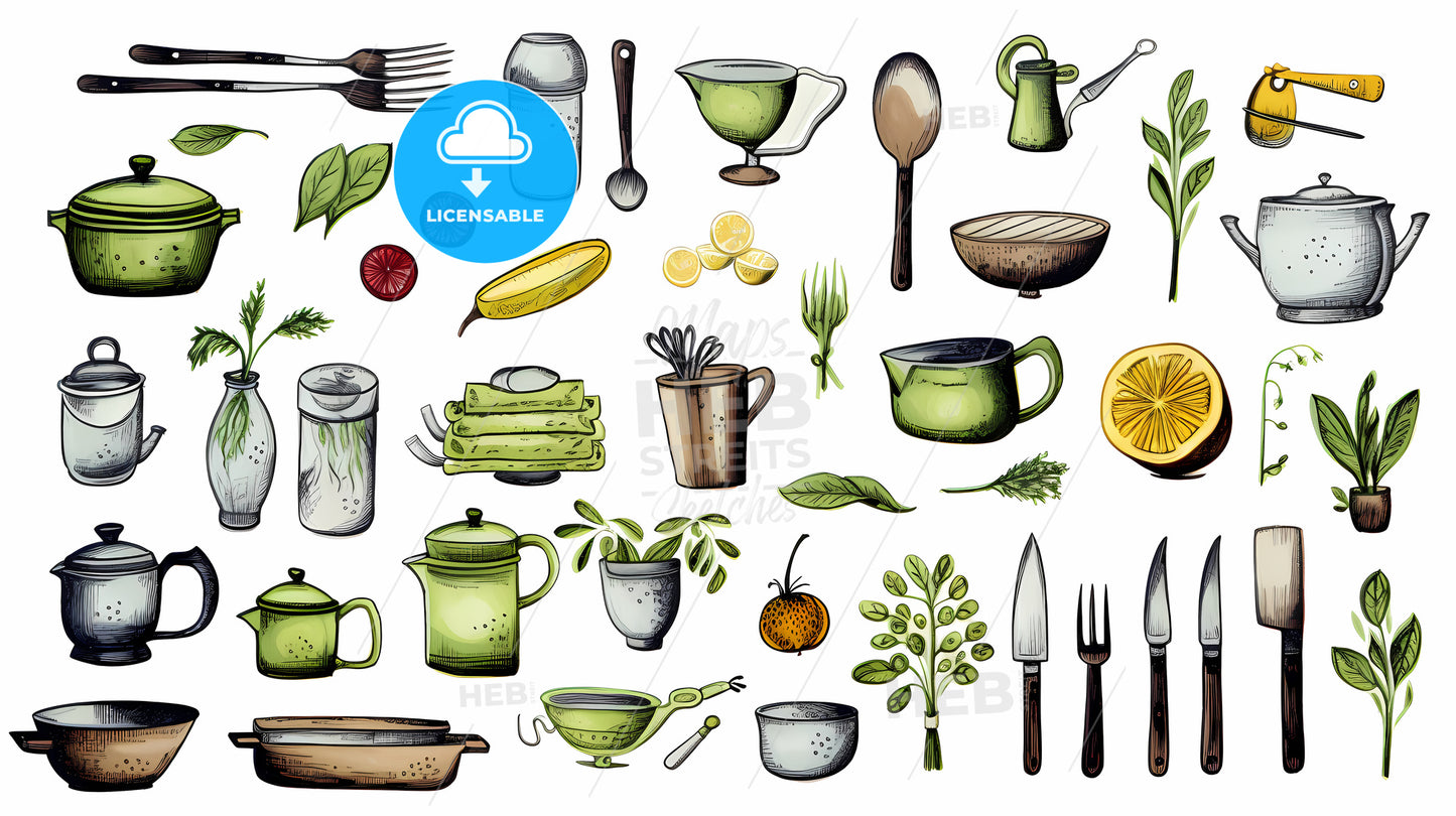 Collection Of Kitchen Utensils And Objects