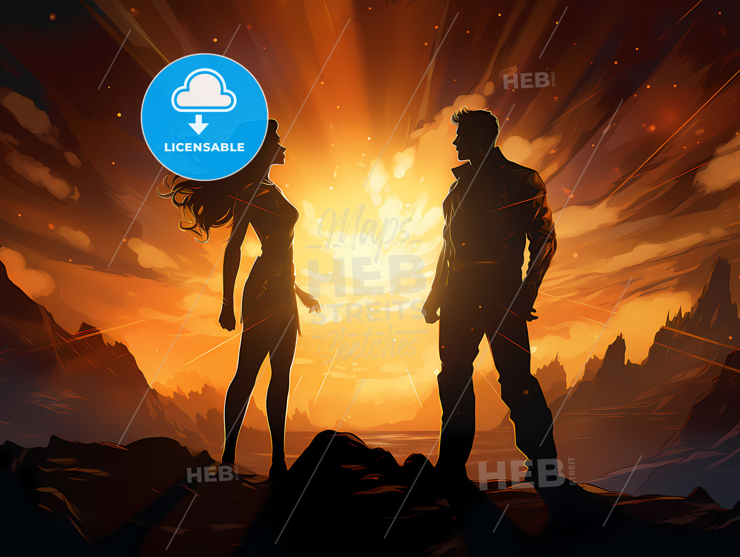 Man And Woman Standing On A Rock Looking At Each Other