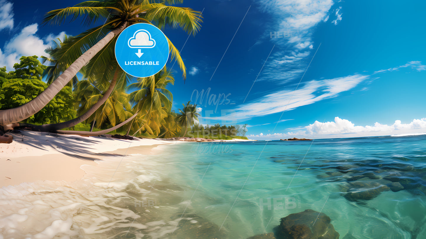 Beach With Palm Trees And Blue Water