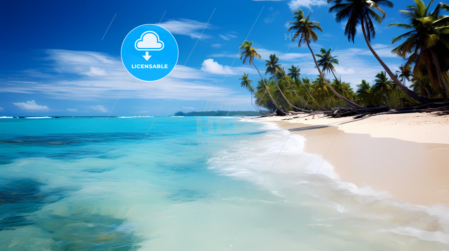 Beach With Palm Trees And Blue Water
