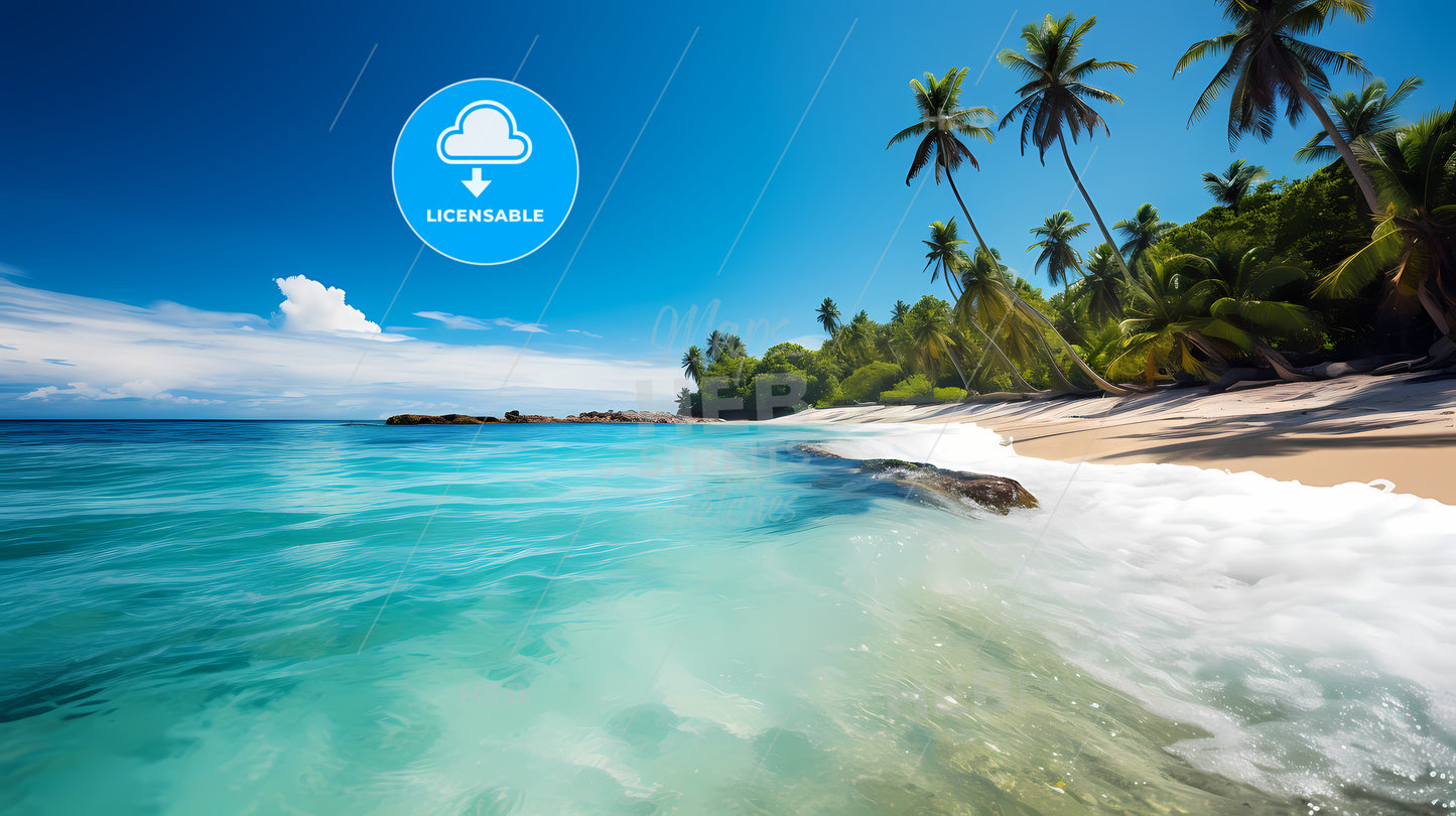 Beach With Palm Trees And Blue Water