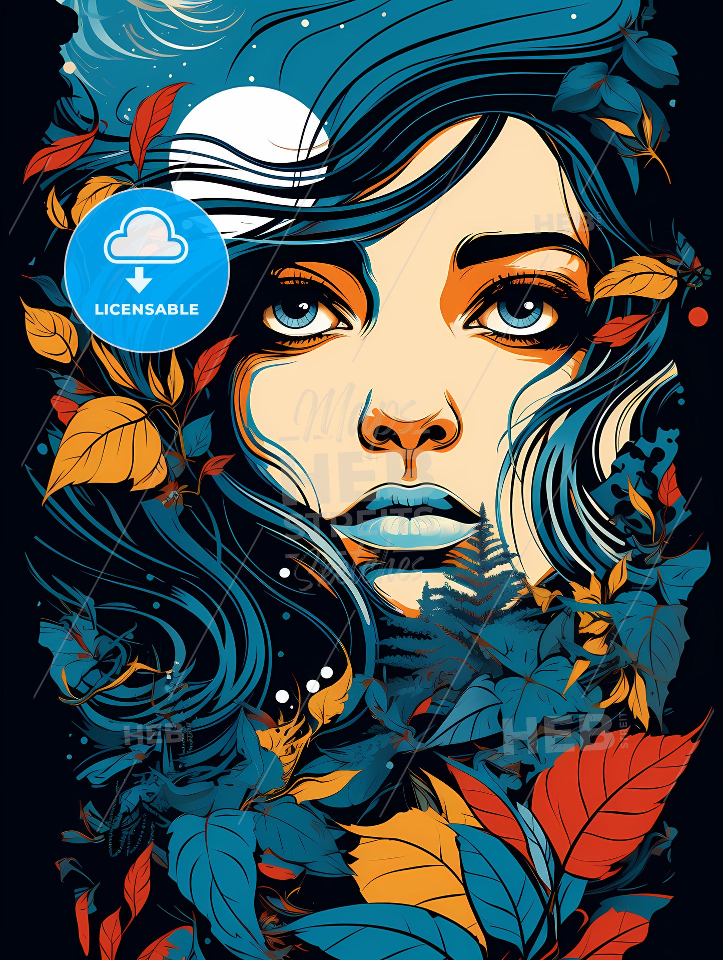 Woman With Long Hair And Leaves