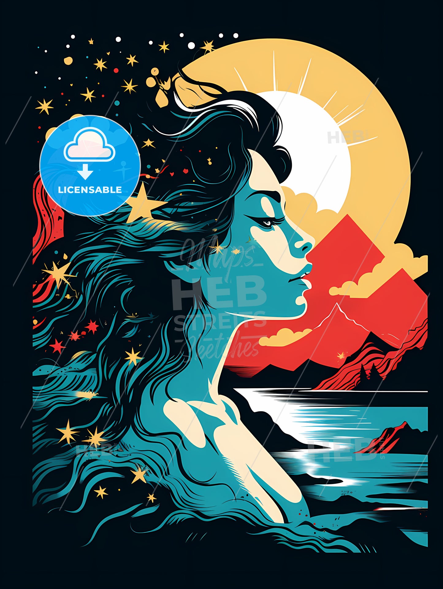 Woman With Long Hair And A Sunset