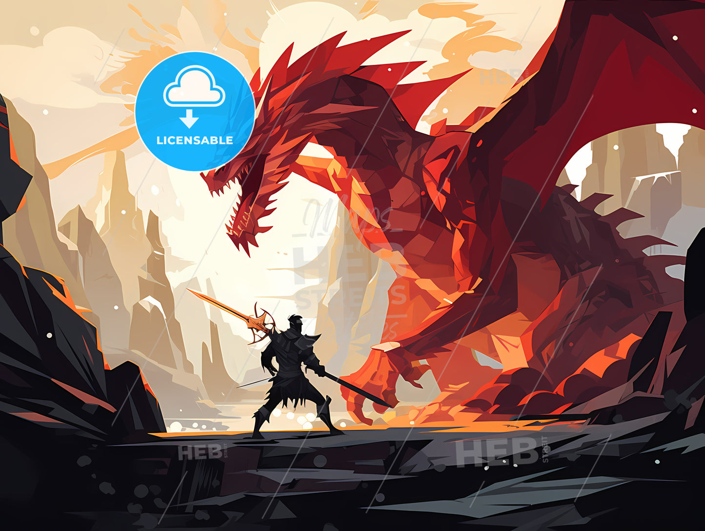 Man Holding A Sword Next To A Red Dragon