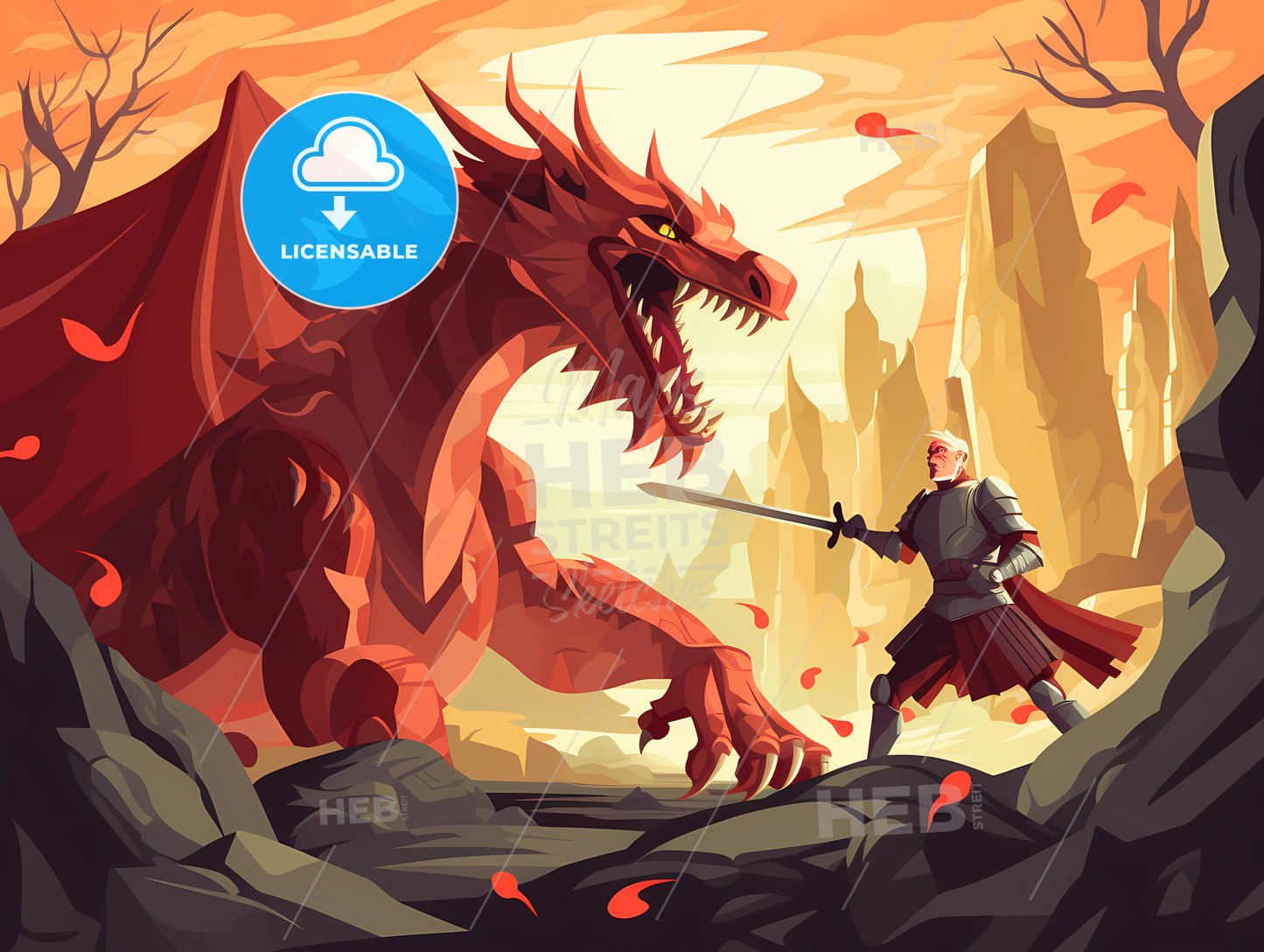 Man In Armor Fighting A Dragon