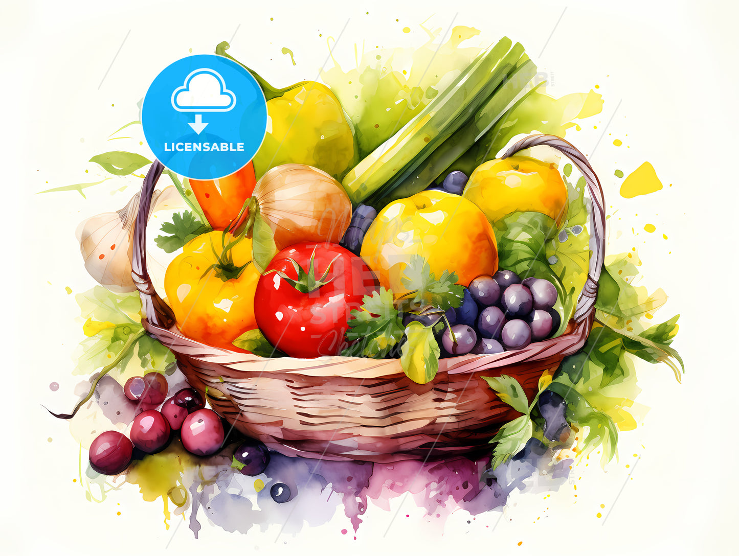 Watercolor Of A Basket Of Vegetables