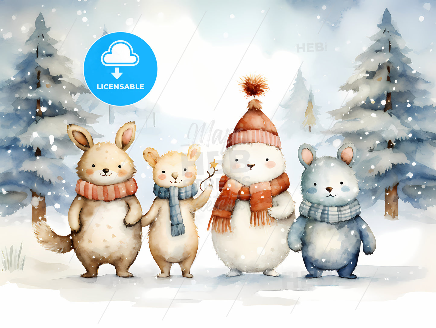 Group Of Animals In The Snow