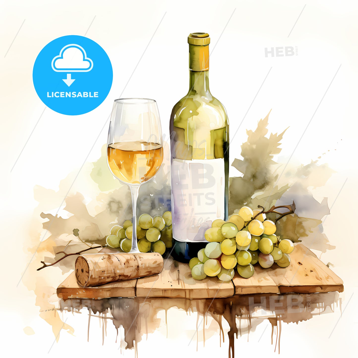 Watercolor Painting Of A Bottle And A Glass Of Wine